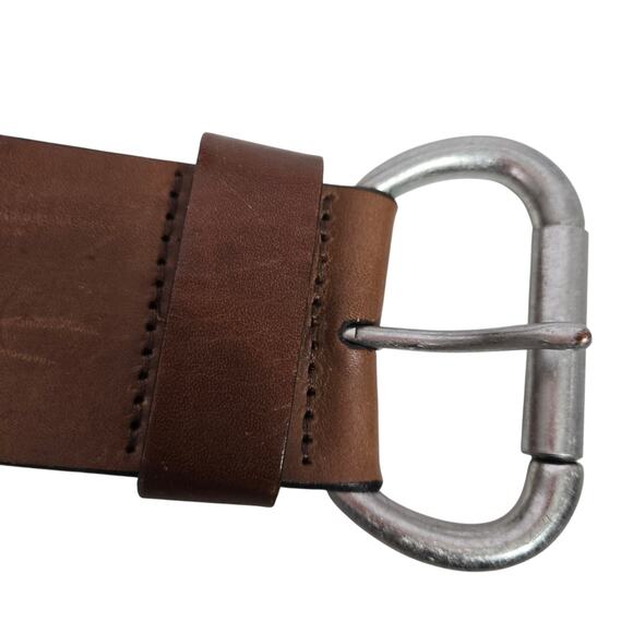 Gap Leather Belt Vintage Brown Canvas Wide Sturdy Rugged Textured Cutouts Medium - Picture 14 of 15